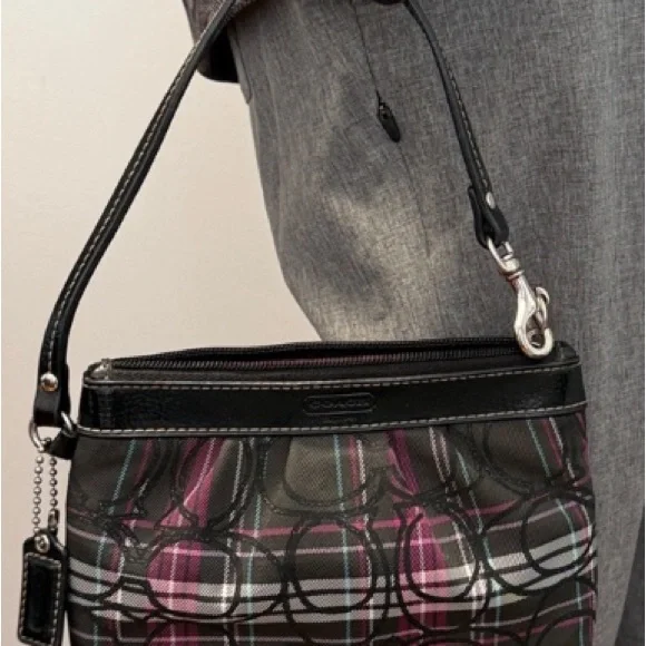 Coach Black and Pink Plaid Crossbody Bag - Picture 2 of 8